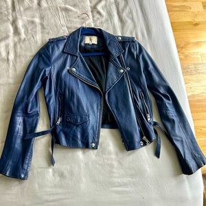 IRO Leather Biker Jacket | Electric blue | US 8 / FR 40